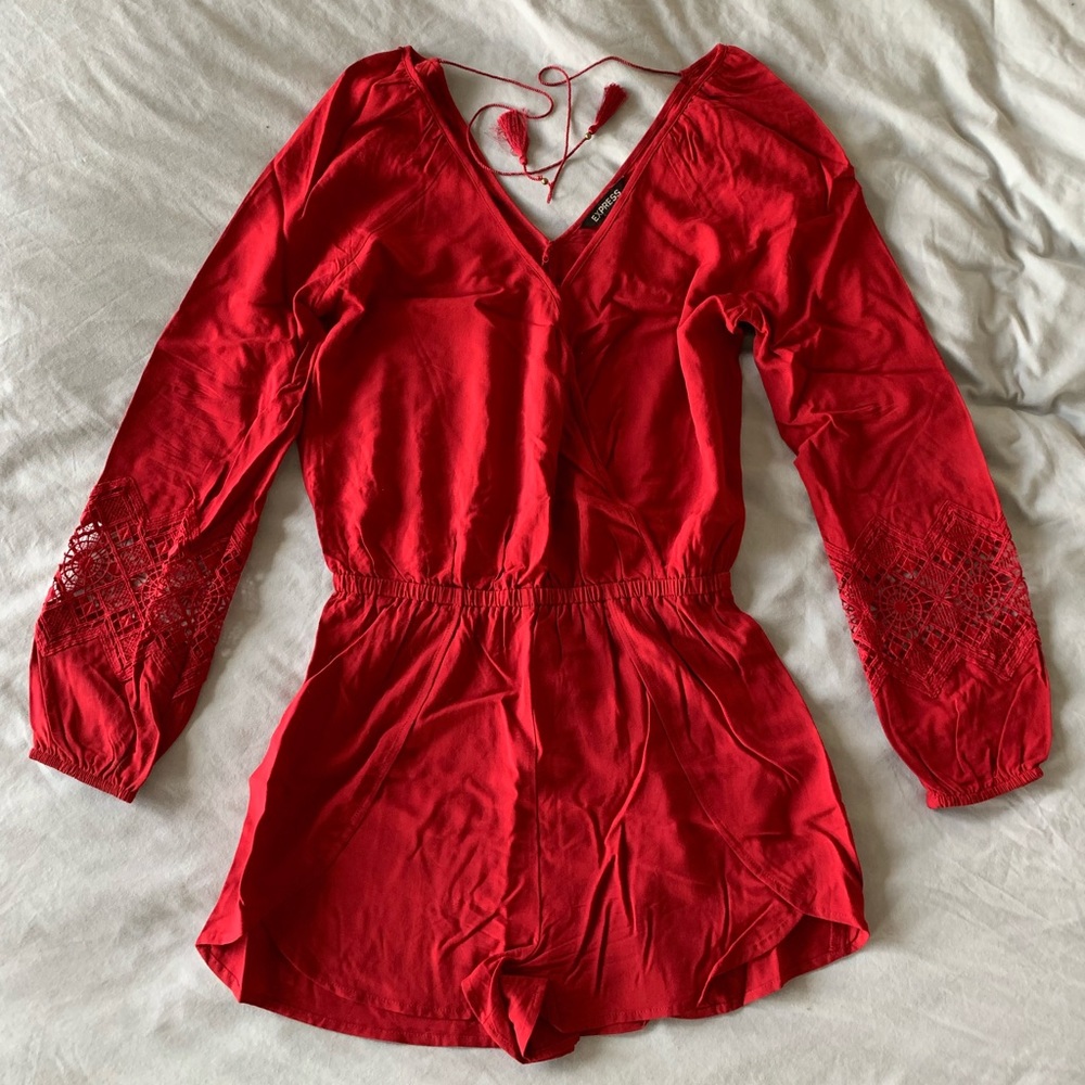 EXPRESS Red Lace Insert Romper